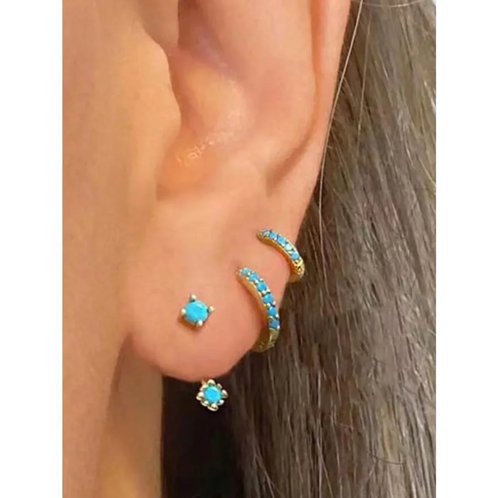 Gold blue Hoop and Stud Earring Set A1751
